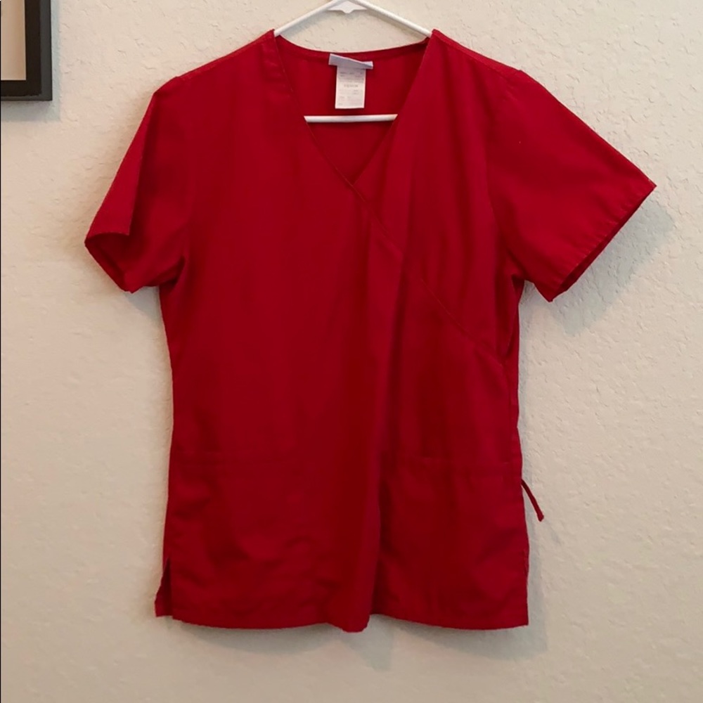 XS red scrub top
